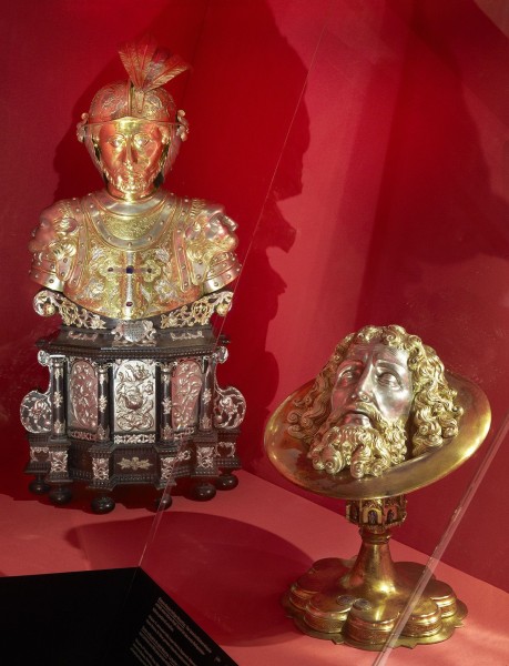 Head reliquary of Saint Mauritius from the Rheinau Monastery Church, 12th century and reliquary from the St.Katharinental Monastery. John the Baptist, 1450-1475, Schweizerisches Nationalmuseum Zürich.